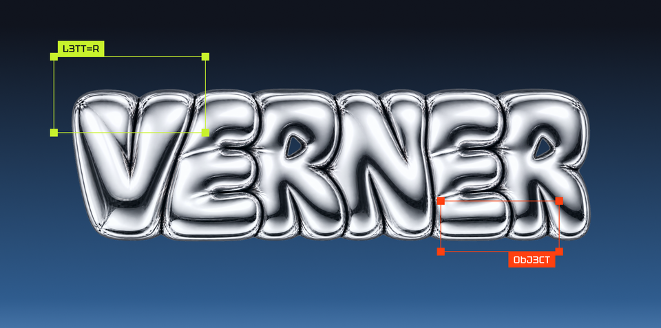 Verner — iridescent lettering